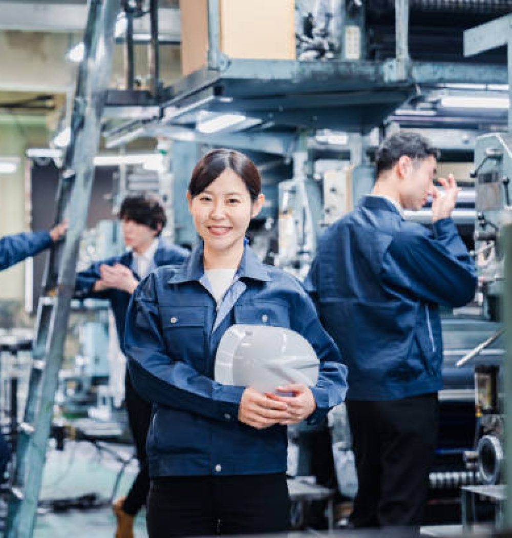 Female worker with helmet
